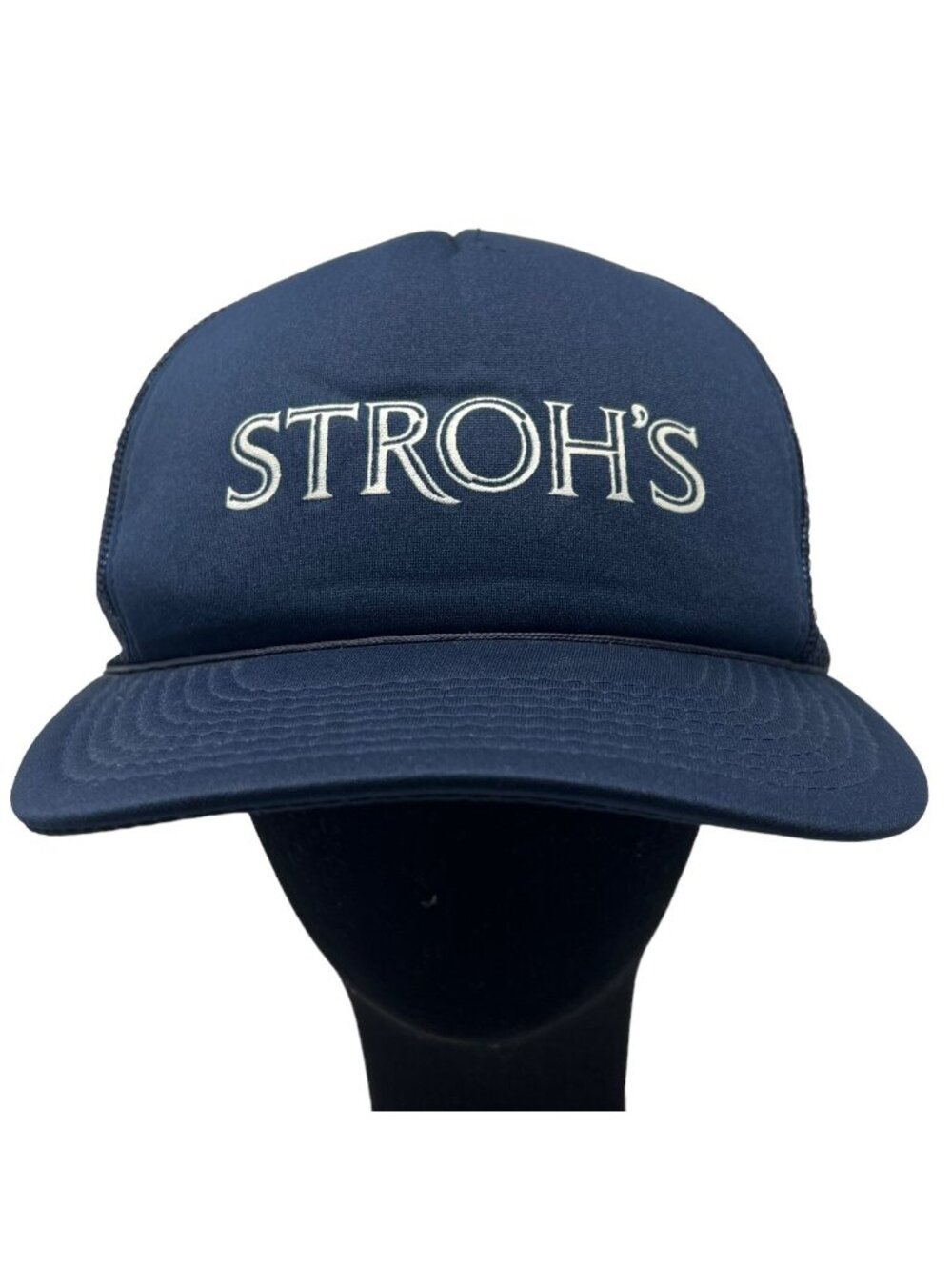 Stroh's Beer Vintage Trucker Mesh Snapback Hat Cap Blue Logo 80's 90's Alcohol